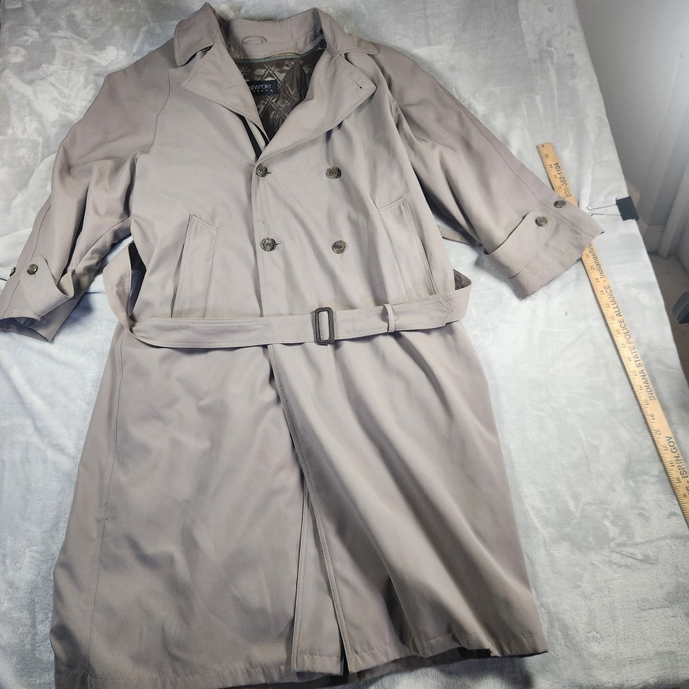 Quiet Luxury Newport Harbor Trench Coat‎ Men 42R Grey Belted Rain Overcoat